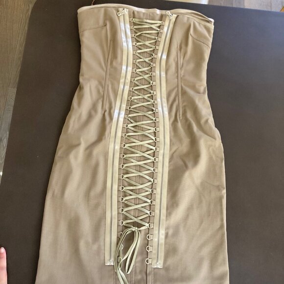 Dolce & Gabbana Y2K Vintage 2003 Khaki Lace Up Corset Dress Sz IT 44 (US 8) S/S - Picture 6 of 13